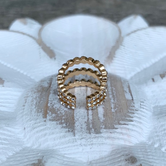 "Elizabeth" NEW Ear Cuff Wrap Clip Stack (Single) Gold Crystal Bling - Picture 4 of 5